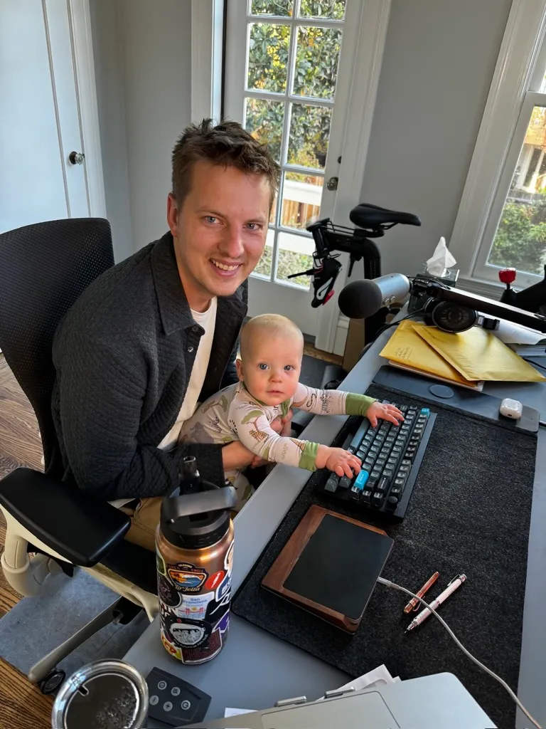 Noah and dad working